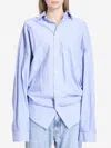 Balenciaga Cut Up Stripe Asymmetric Oversize Cotton Button-up Shirt In Navy