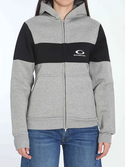 Balenciaga Loop Sports Icon Zip-up Sweatshirt In Gray