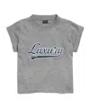 Balenciaga Women's Luxury Script Shrunk T-shirt In Dark Heather Grey/blue In Multi