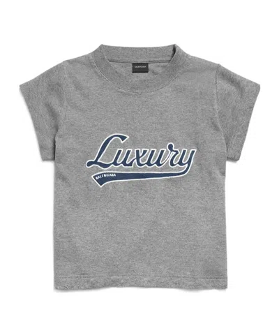 Balenciaga Women's Luxury Script Shrunk T-shirt In Dark Heather Grey/blue In Multi
