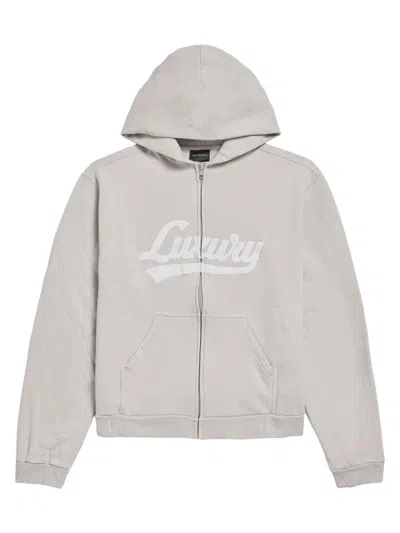 Balenciaga Women's Luxury Script Zip-up Regular Fit Hoodie In White