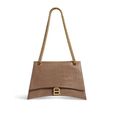 Balenciaga Women Medium Crush Embossed Leather Chain Bag In Brown