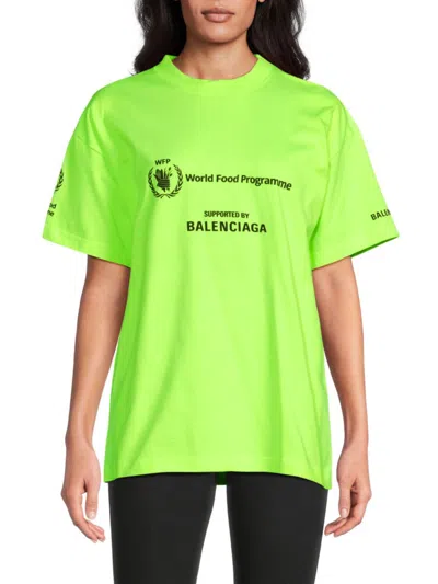 Balenciaga Women's Medium Fit Graphic T-shirt In Fluorescent Yellow Green