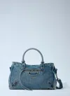 Balenciaga Women Medium Le City Denim Handbag In Blue