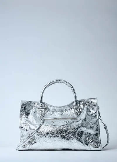 Balenciaga Le City Medium Handbag In Silver