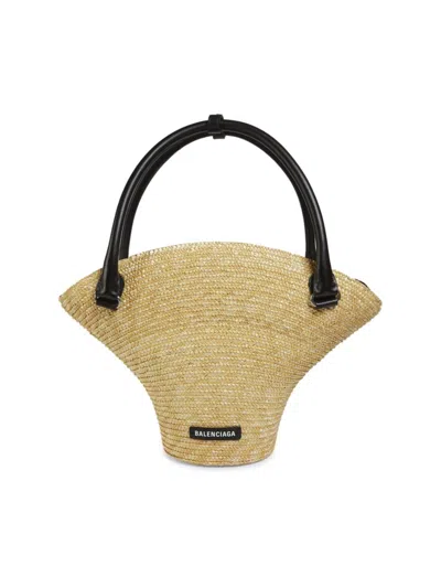 Balenciaga Women's Medium Straw & Leather Tote Bag In Black