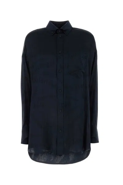 Balenciaga Women Midnight Blue Silk Oversize Shirt