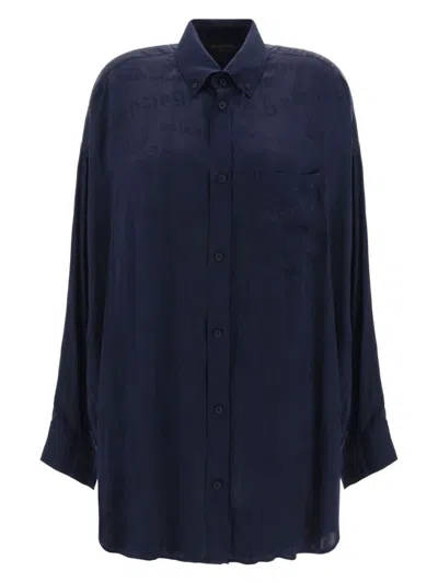 BALENCIAGA WOMEN'S MIDNIGHT SILK OVERSIZE SHIRT