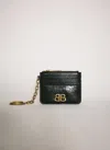 Balenciaga Monaco Leather Card Holder Keychain Attachment In Black