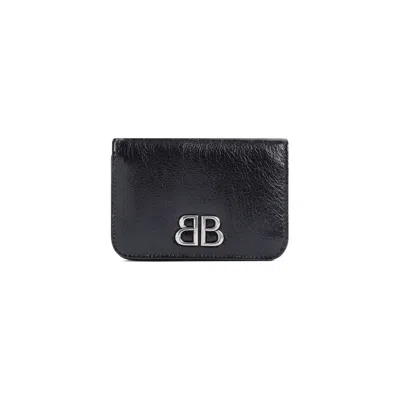 Balenciaga Monaco Lamb Leather Bi-fold Credit Card Case In Black