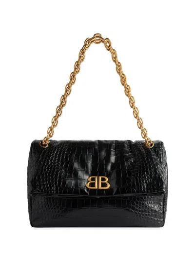 Balenciaga Women's Monaco Medium Chain Bag Crocodile Embossed In Black