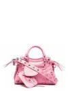 Balenciaga Pink Leather Tote Handbag With Metal Studs And Buckles For Women