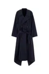 Balenciaga Women Navy Blue Cotton Oversize Trench Coat In Blue