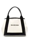 Balenciaga Women's Navy Cabas Small Canvas Tote Bag In White