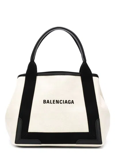BALENCIAGA WOMEN'S NAVY CABAS SMALL CANVAS TOTE BAG