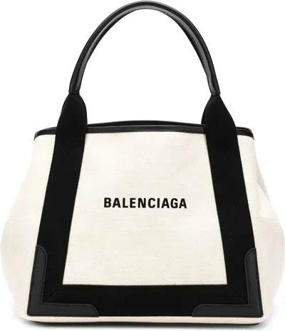 Balenciaga Women's Navy Cabas Small Tote Bag In White