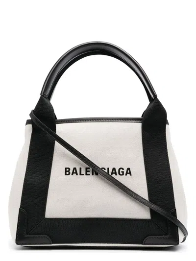 Balenciaga Women's Navy Cabas Xs Canvas Tote Bag In White