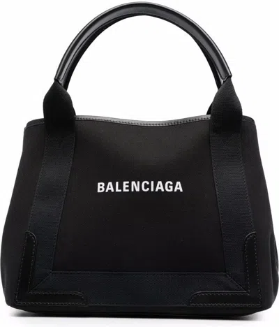 Balenciaga Small Canvas Cabas Handbag In Black