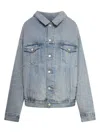 Balenciaga Off Shoulder Light Blue Denim Jacket In Blue
