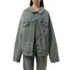 Balenciaga Women's Off Shoulder Selvedge Denim Jacket In Blue
