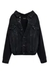 Balenciaga Off-shoulder Denim Jacket Casual Jackets, Parka Blue In Blue