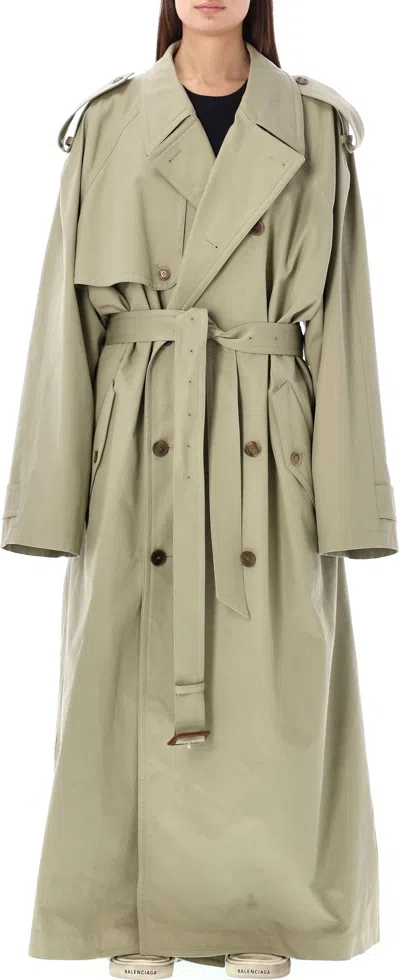 Balenciaga Double-breasted Belted Coat In Beige