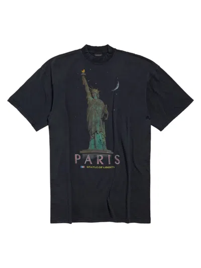Balenciaga Paris Liberty Crewneck T-shirt Dress In Black