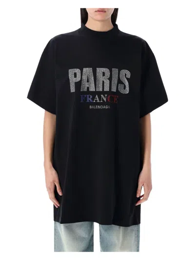 BALENCIAGA WOMEN'S PARIS STRASS OVERSIZED T-SHIRT