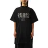 Balenciaga T-shirt Paris Strass Cropped Oversize In Nero In Black