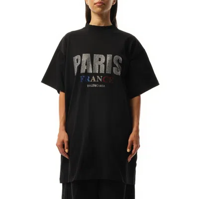 BALENCIAGA WOMEN'S PARIS STRASS OVERSIZED T-SHIRT