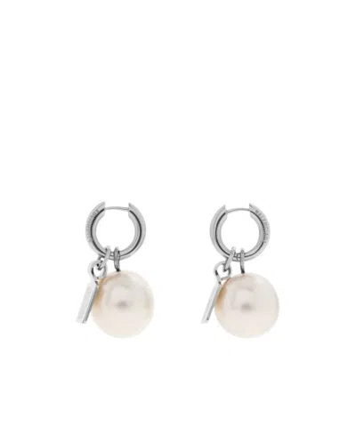 Balenciaga Women's Pearl Earrings In Shiny Silver/white In Multi