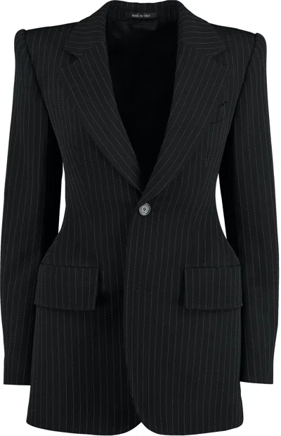 Balenciaga Wool Pinstripe Blazer In Black/white