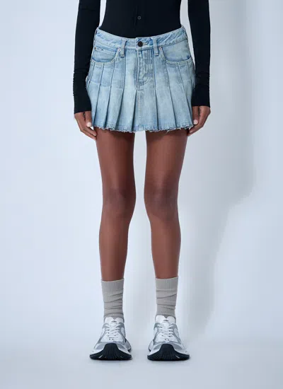 Balenciaga Women Pleated Denim Mini Skirt In Blue