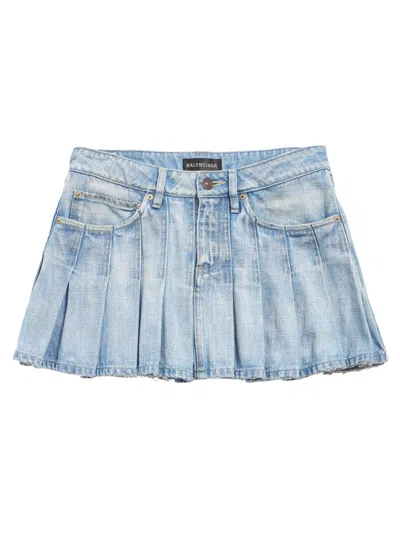Balenciaga Women's Pleated Mini Skirt In Blue