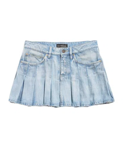 Balenciaga Women's Pleated Mini Skirt In Light Blue