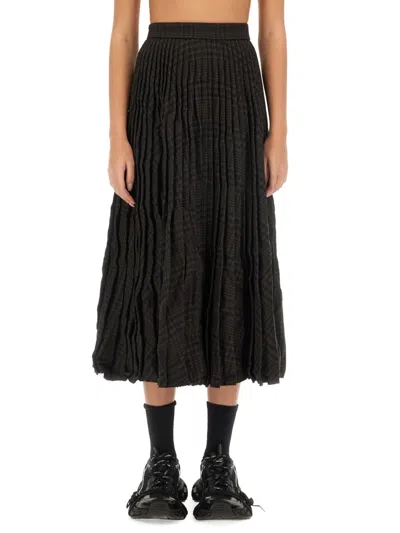 Balenciaga Pleated Leather Midi Skirt In Black