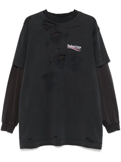 Balenciaga Women Political Campaign Cotton T-shirt In Black
