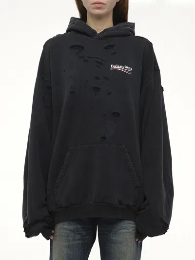 Balenciaga Women's Political Campaign Destroyed Hoodie In Black