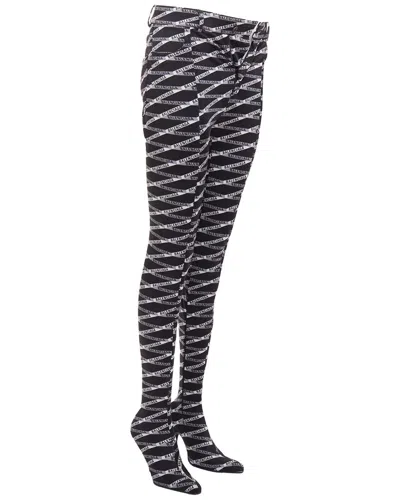 Pre-owned Balenciaga Women's Polyamide Runway Demna Pantashoe Logo High Heel Boot Pant  (authentic Pre-loved)