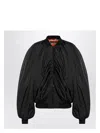 Balenciaga Black Bomber Draped Jacket With Elastic Rear Hem In Tech Fabric Woman