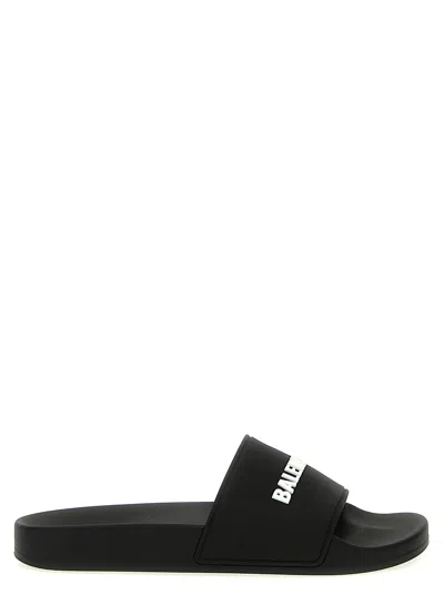 Balenciaga Logo Rubber Slide Sandals In Black