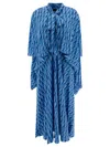 Balenciaga Patterned Drape Midi Dress In Blue