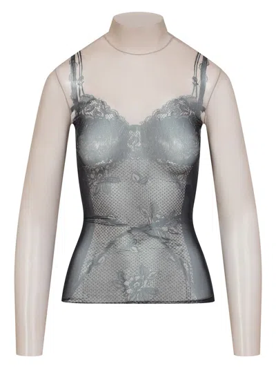 BALENCIAGA WOMEN'S PRINTED STRETCH TULLE TOP