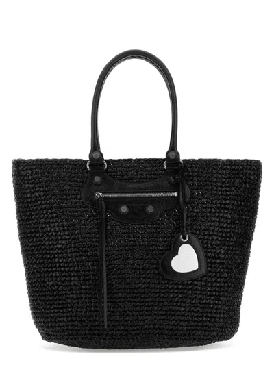 BALENCIAGA WOMEN'S RAFFIA LARGE LE CAGOLE PANIER SHOPPING BAG
