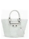 Balenciaga White Raffia Small Le Cagole Panier Handbag In White
