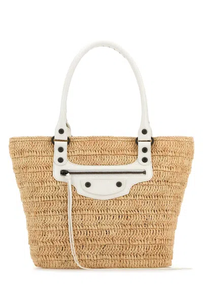 Balenciaga Women Raffia Small Le City Bucket Bag In Brown