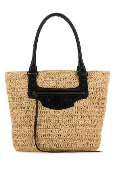 Balenciaga Women Raffia Small Le City Bucket Bag In Brown