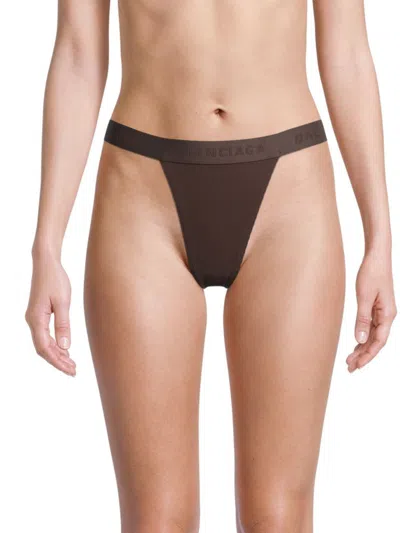 Balenciaga Women's Rib Knit Logo Thong In Brown