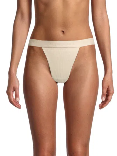 Balenciaga Women's Rib Knit Logo Thong In Shell