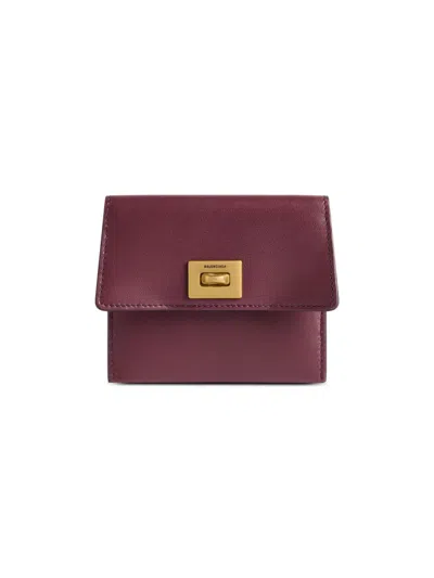Balenciaga Women's Rodeo Card Holder With Flap In Burgundy